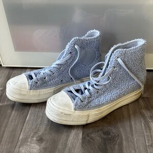 Women's Fuzzy Blue High-Top Sneakers